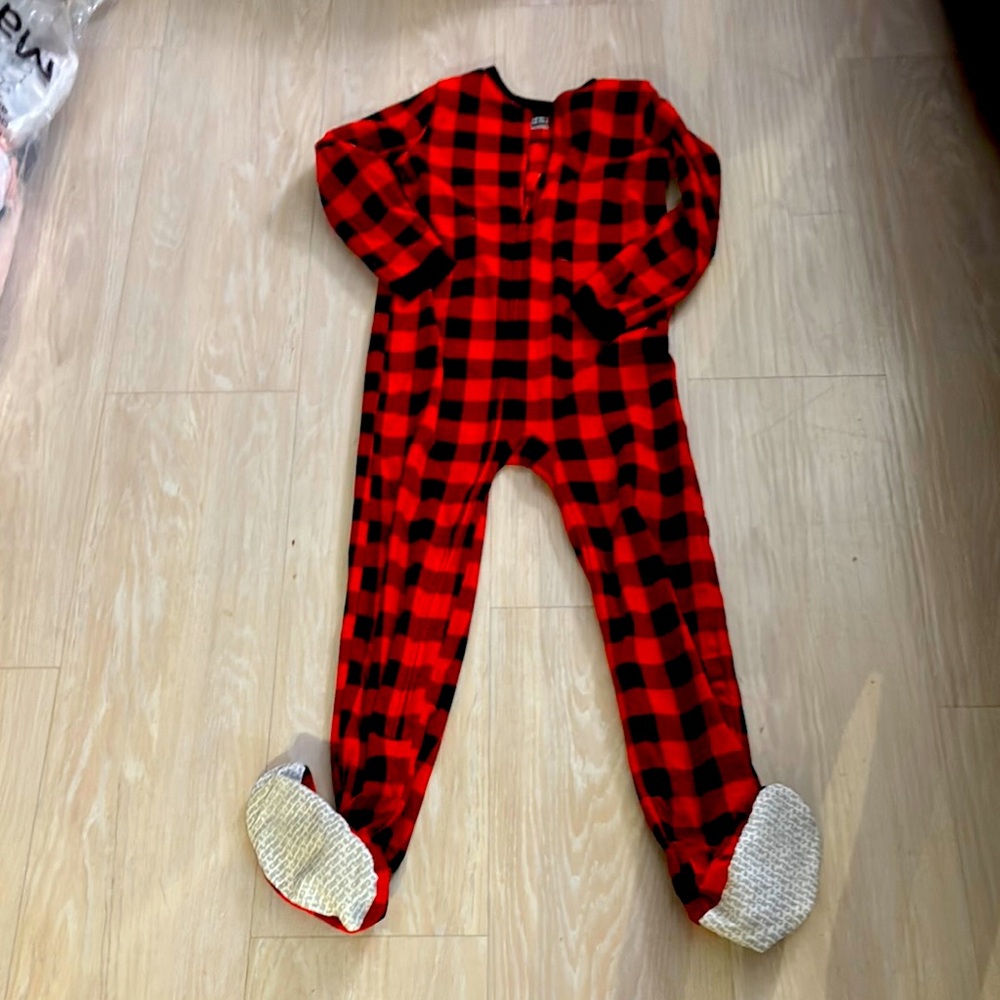 Red and Black Plaid Kids  CHRISTMAS jumpsuit/ pajama Sz 12